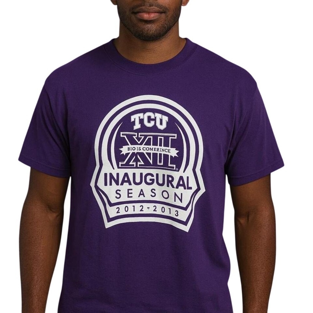 Vintage TCU Big 12 Inaugural Season T-Shirt Mens XL Purple Excellent Gildan Tag